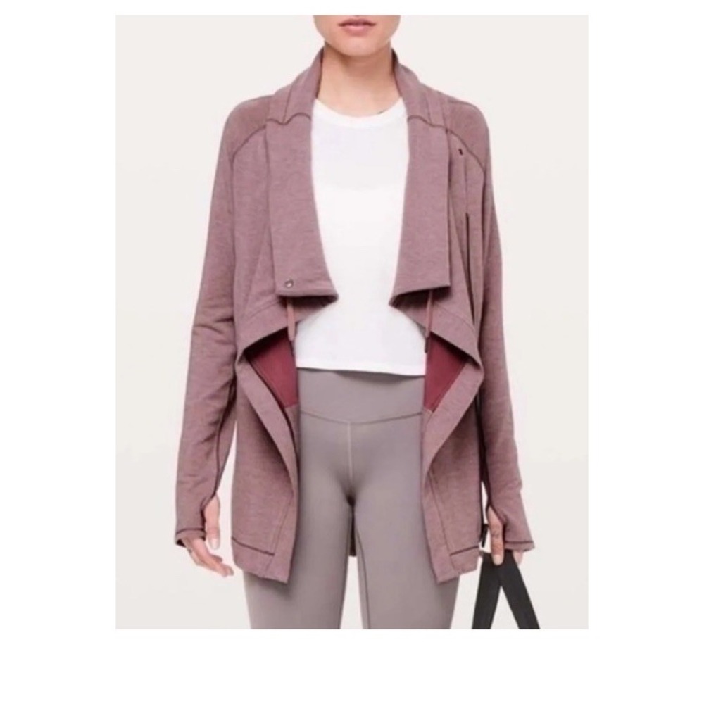 Lululemon Coast Wrap Heathered Mod Rose 8 Funnel Neck Jacket Button Cocoon